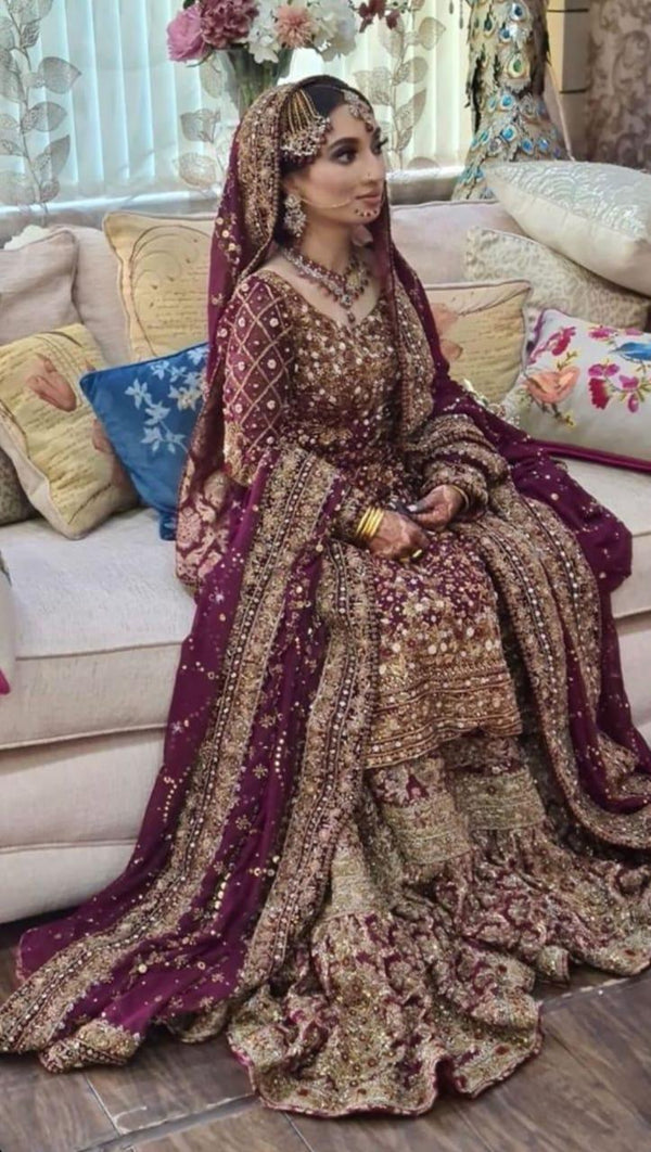 Burgundy Bridal - Shakeelz By Zeeshan And Danish - Bridal Lehenga - raniazara